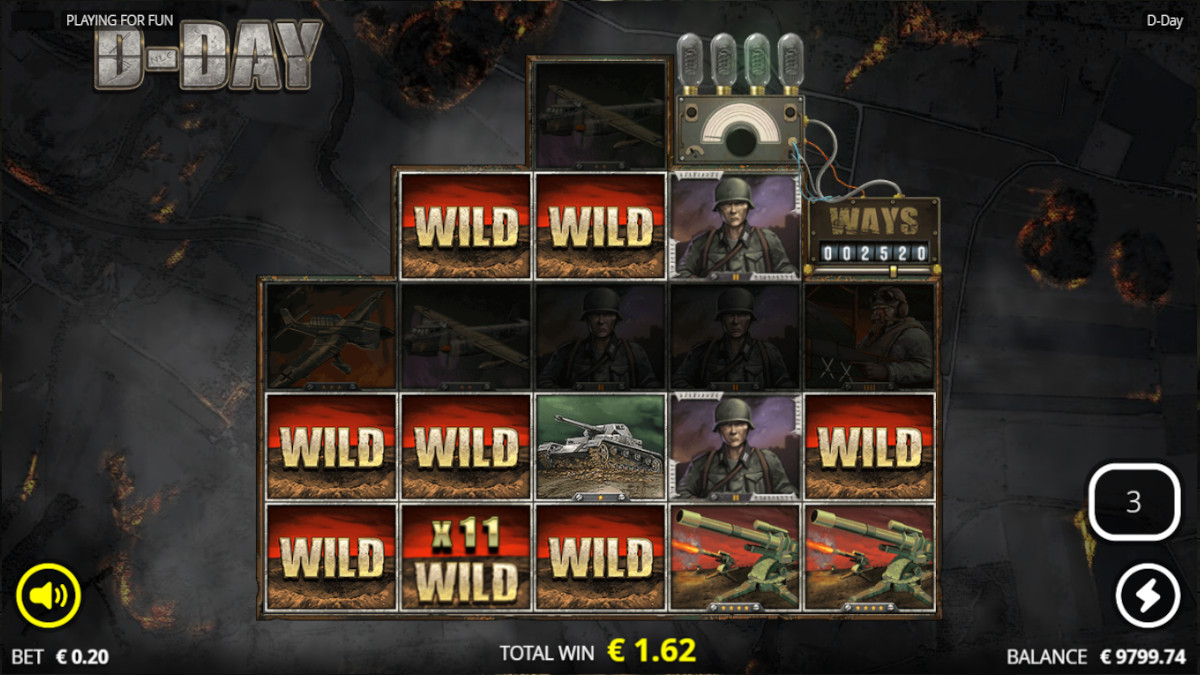 wild appears in Invasion spins that multiply wins D Day